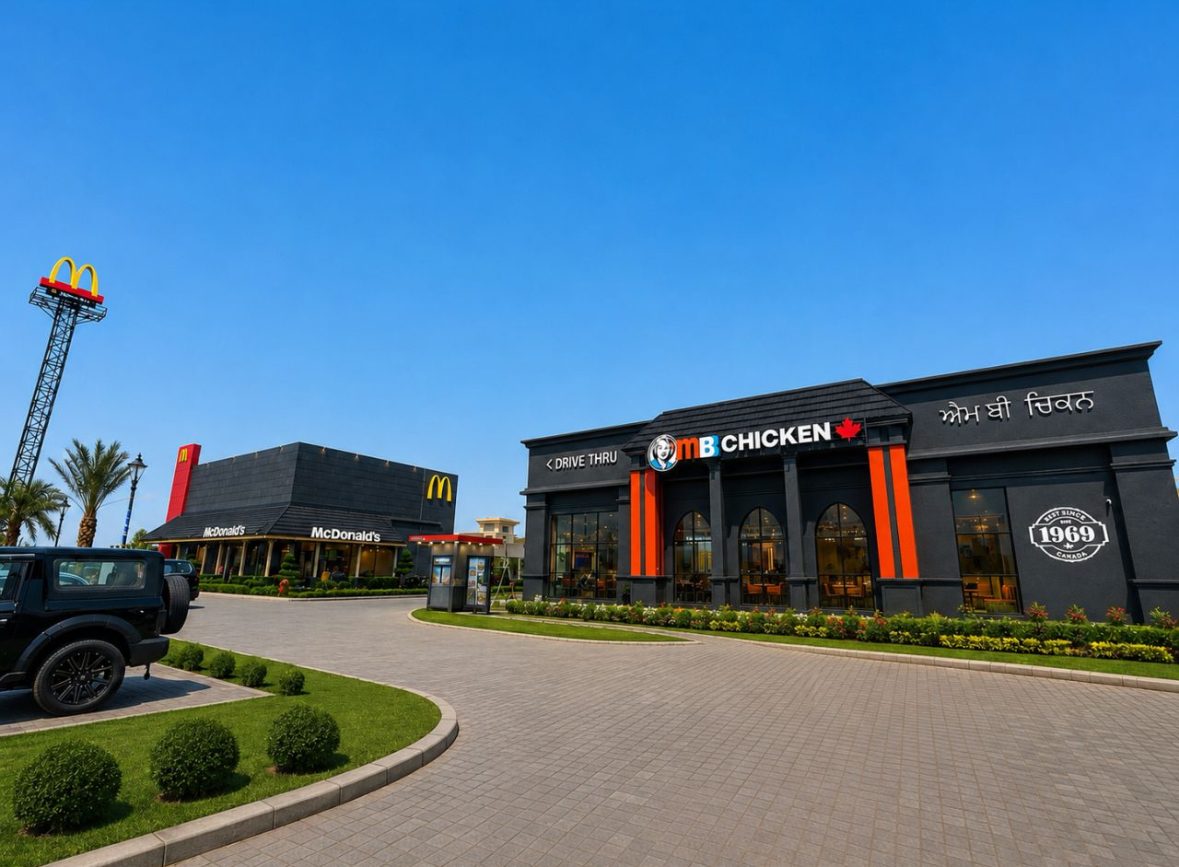 MB Chicken flagship storefront beside the highway